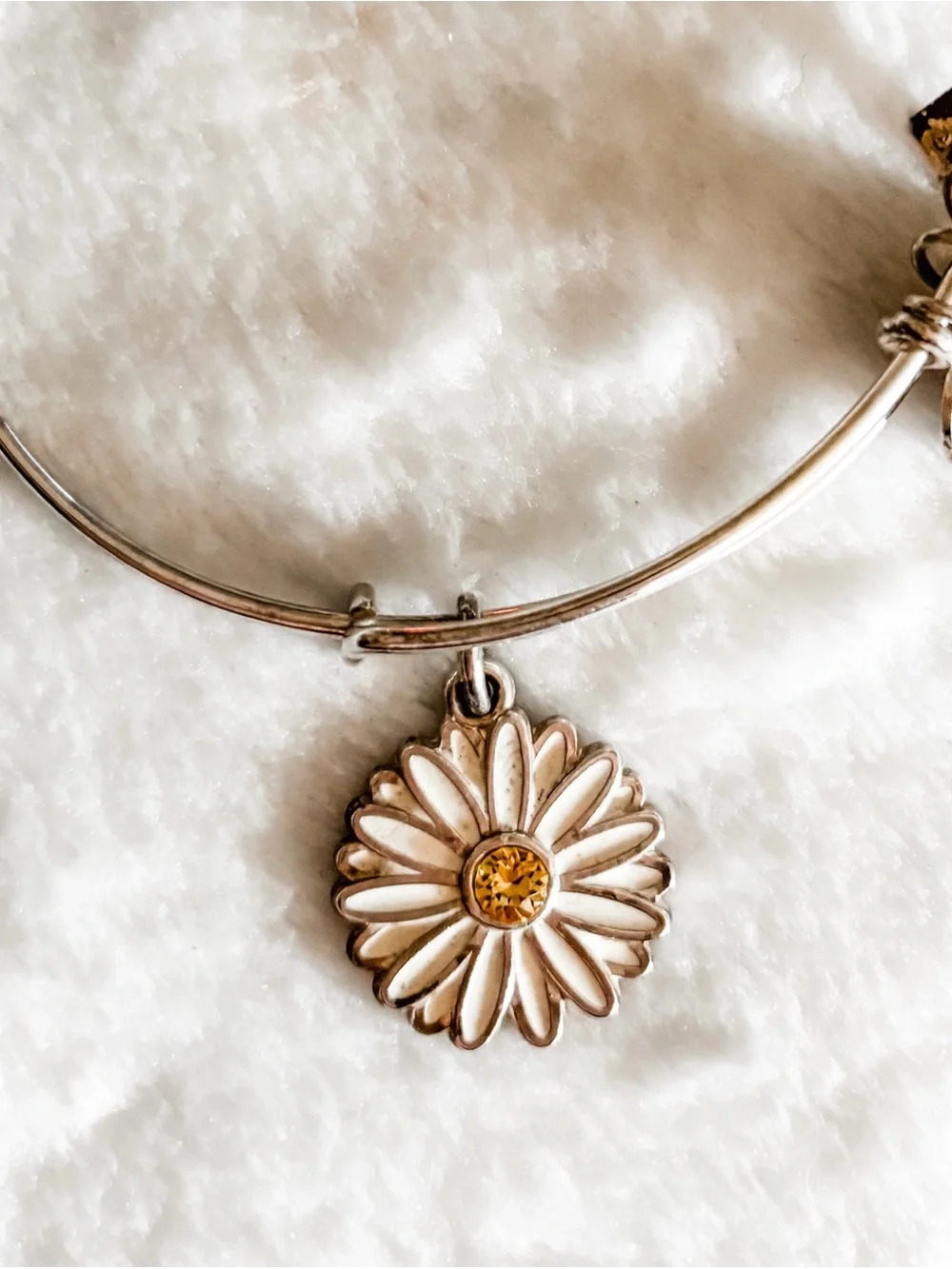 Alex and Ani Daisy Charm Bangle - White with Yellow Center - Silver